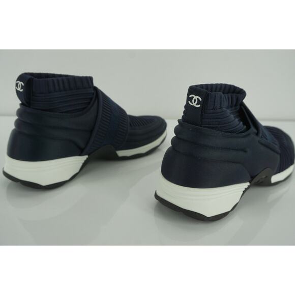 Chanel Navy Blue Stretch Fabric CC Logo High Top Sneaker Sock - Picture 8 of 11